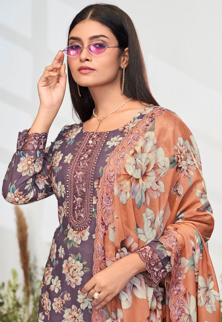 Purple Cotton Pant Style Suit