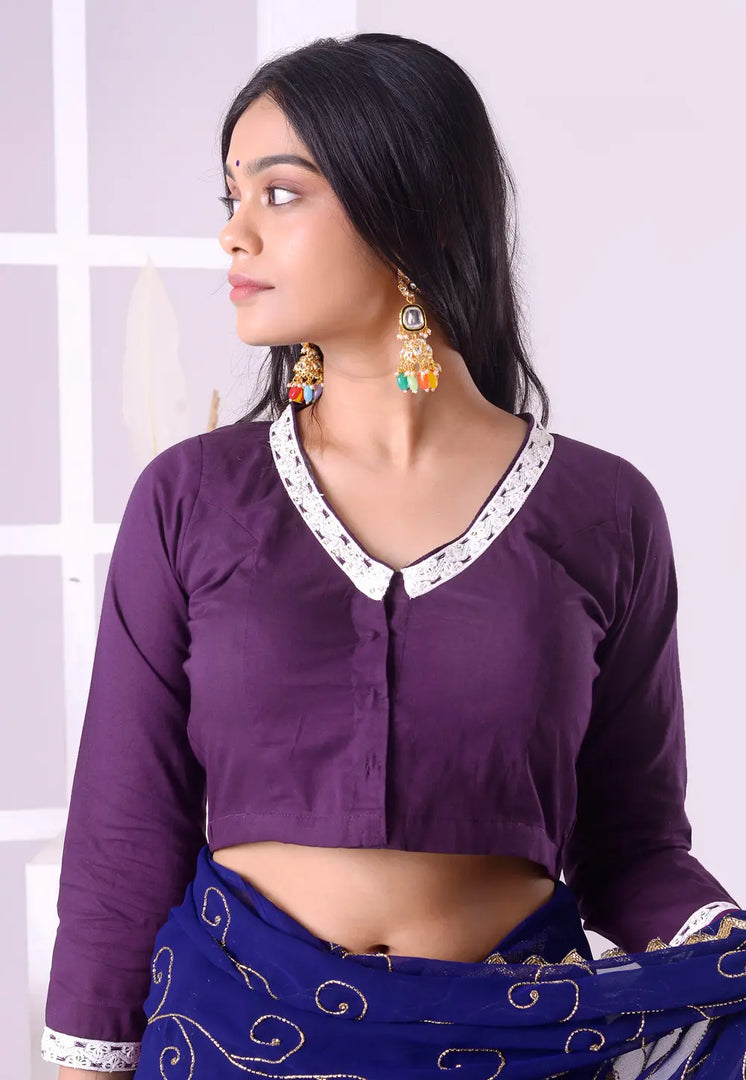 Purple Cotton Readymade Blouse