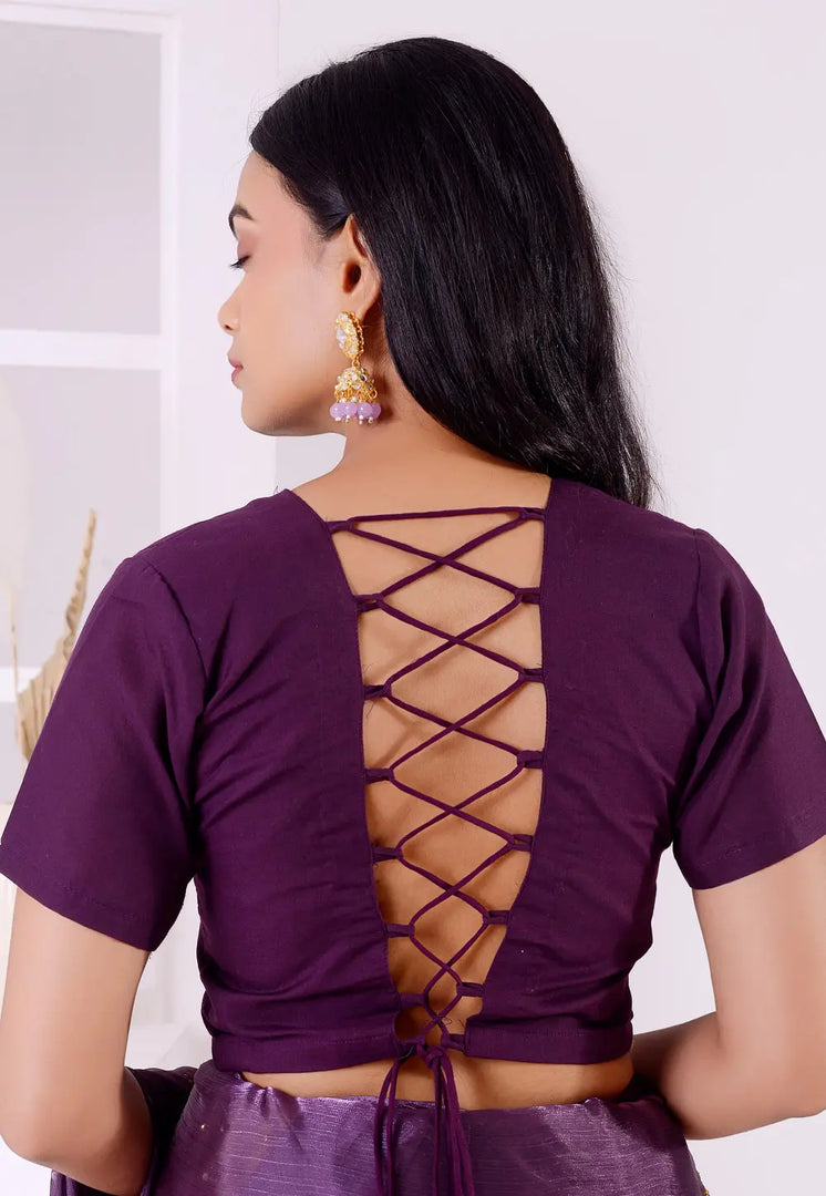 Purple Cotton Readymade Blouse
