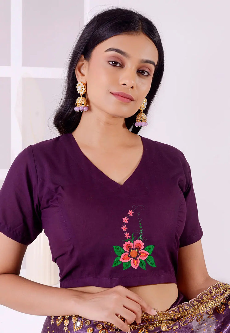Purple Cotton Readymade Blouse