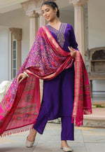 Load image into Gallery viewer, Purple Cotton Readymade Pakistani Suit
