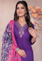 Load image into Gallery viewer, Purple Cotton Readymade Pakistani Suit
