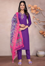 Load image into Gallery viewer, Purple Cotton Readymade Pakistani Suit
