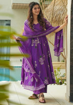 Load image into Gallery viewer, Purple Cotton Readymade Palazzo Suit
