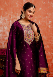 Purple Cotton Silk Readymade Pakistani Suit