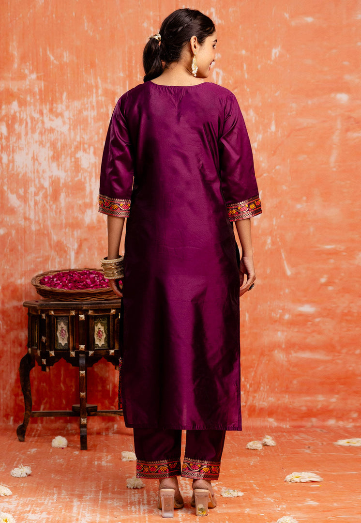Purple Cotton Silk Readymade Pakistani Suit