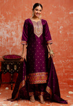 Load image into Gallery viewer, Purple Cotton Silk Readymade Pakistani Suit
