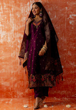 Load image into Gallery viewer, Purple Cotton Silk Readymade Pant Style Suit
