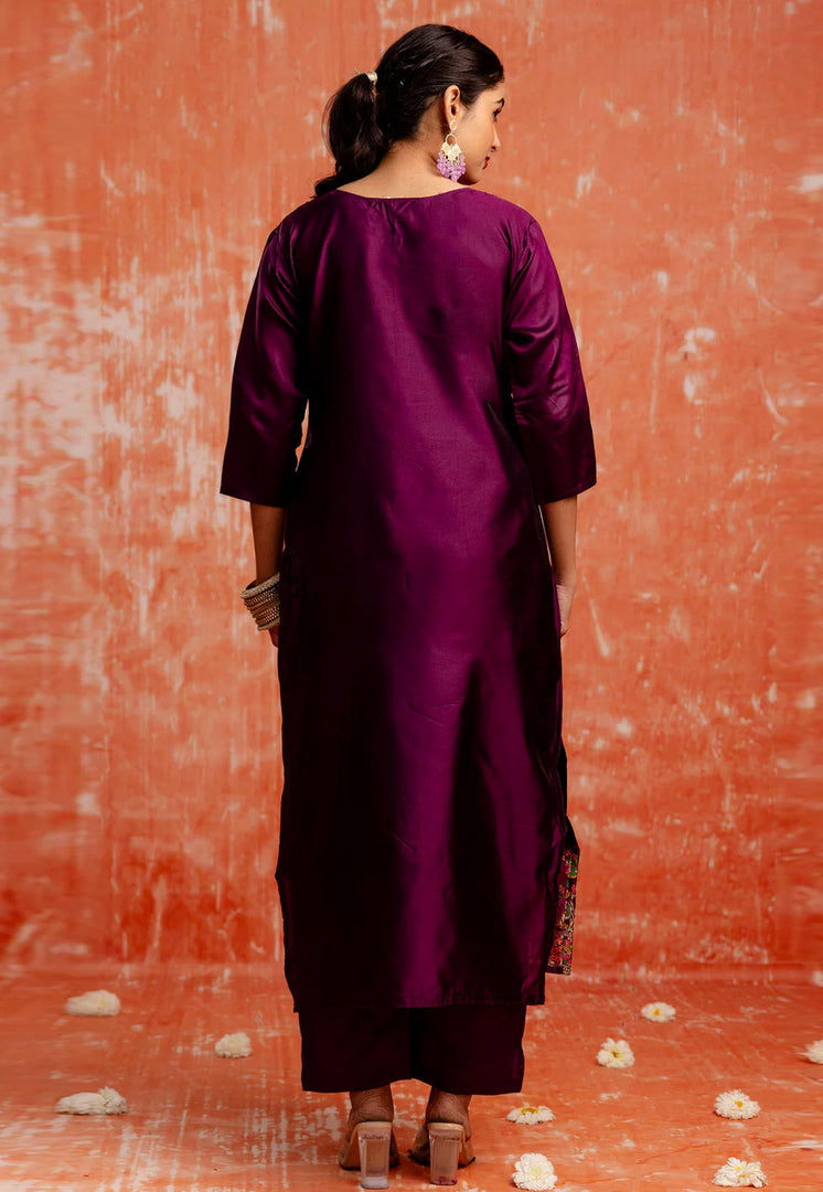 Purple Cotton Silk Readymade Pant Style Suit
