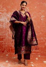 Load image into Gallery viewer, Purple Cotton Silk Readymade Pant Style Suit
