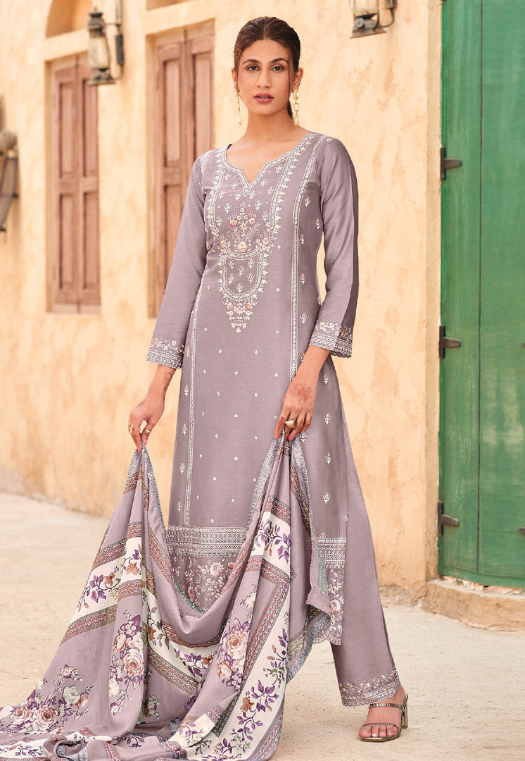 Purple Cotton Straight Suit