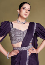 Load image into Gallery viewer, Purple Crepe Designer Saree
