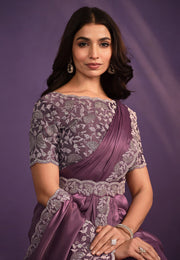 Purple Crepe Lehenga Saree