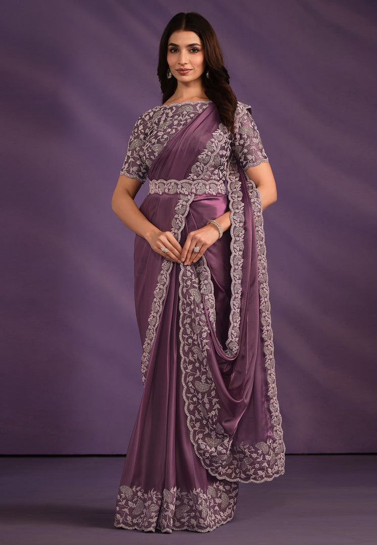 Purple Crepe Lehenga Saree
