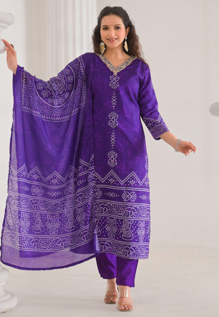 Purple Crepe Readymade Pakistani Suit