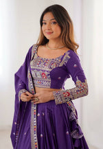 Load image into Gallery viewer, Purple Crepe Silk Navratri Chaniya Choli
