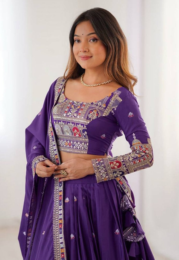 Purple Crepe Silk Navratri Chaniya Choli