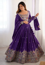 Load image into Gallery viewer, Purple Crepe Silk Navratri Chaniya Choli
