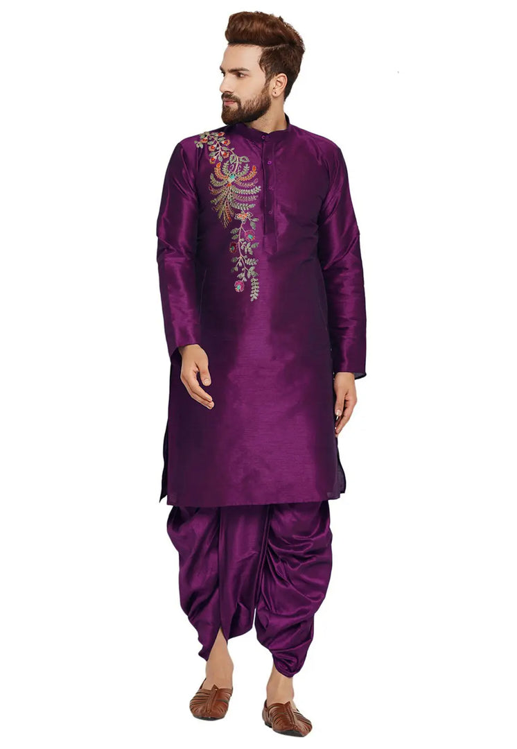 Purple Dupion Silk Dhoti Kurta