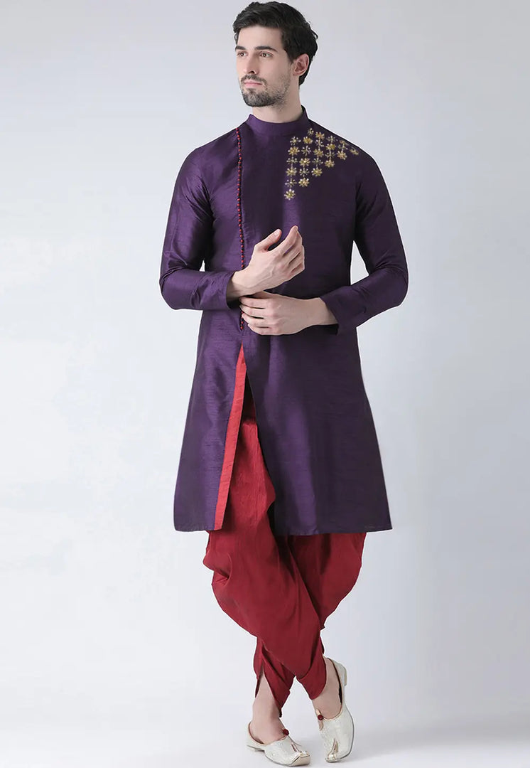 Purple Dupion Silk Dhoti Kurta