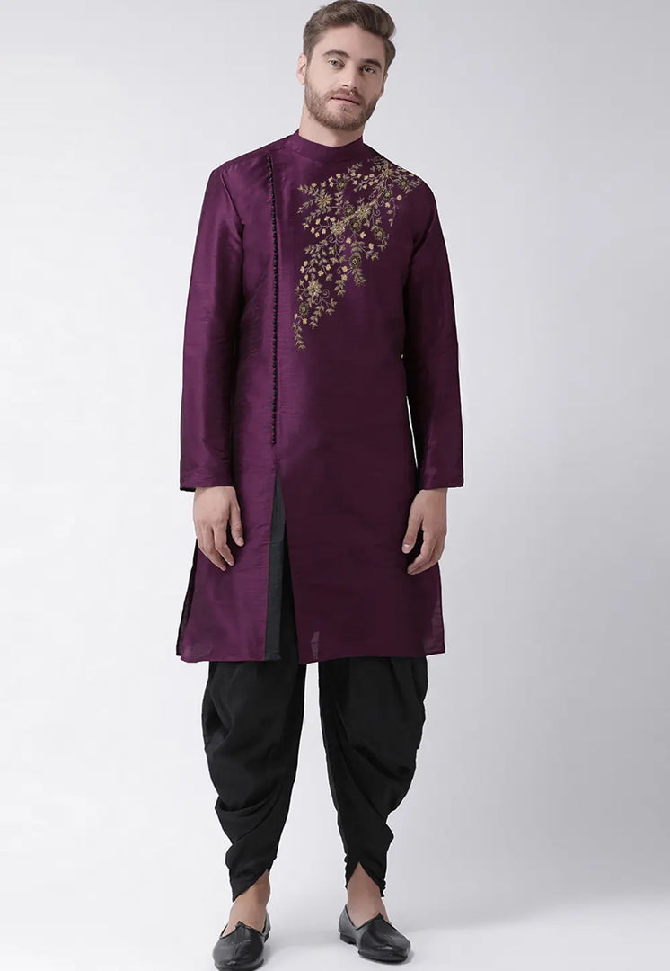 Purple Dupion Silk Dhoti Kurta