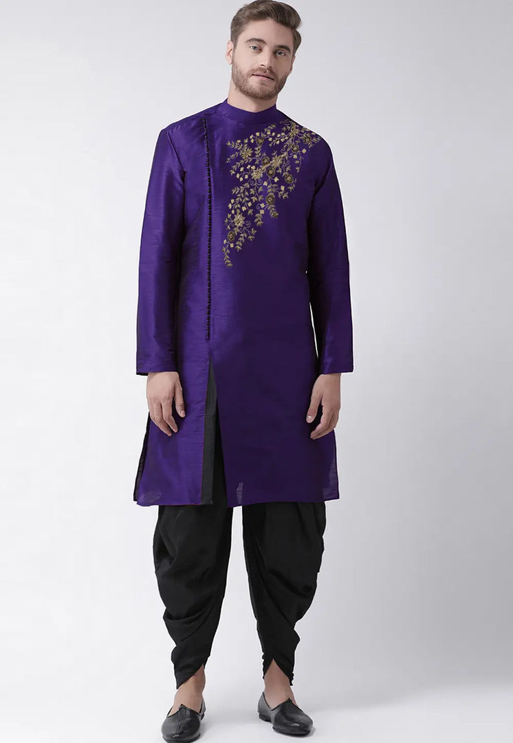 Purple Dupion Silk Dhoti Kurta