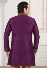 Load image into Gallery viewer, Purple Dupion Silk Indo Western Suit
