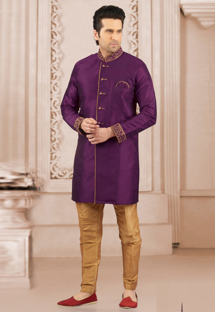 Purple Dupion Silk Indo Western Suit