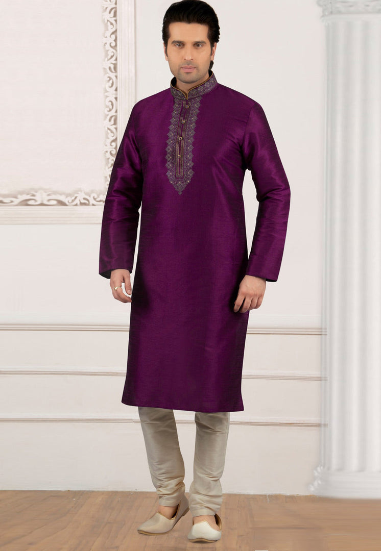 Purple Dupion Silk Kurta Pajama