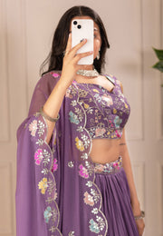 Purple Faux Georgette Circular Lehenga Choli