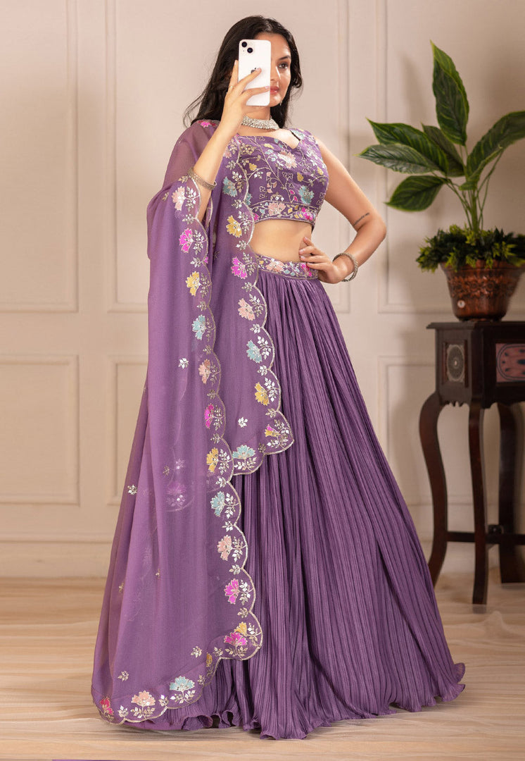 Purple Faux Georgette Circular Lehenga Choli