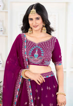 Load image into Gallery viewer, Purple Faux Georgette Circular Lehenga Choli
