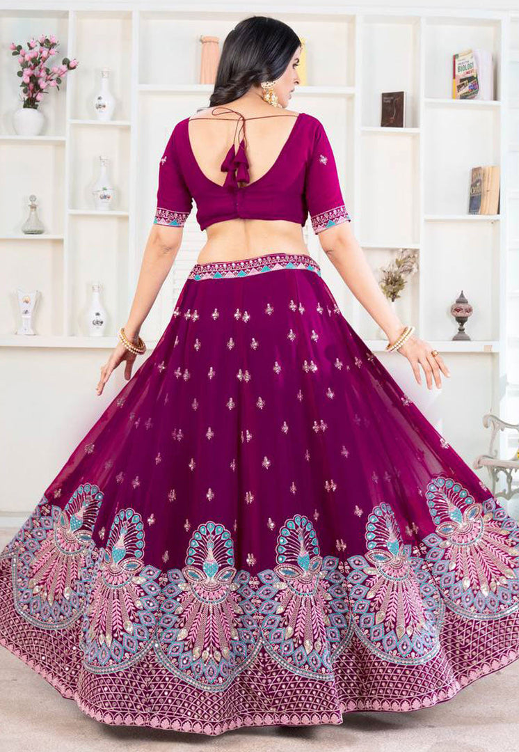Purple Faux Georgette Circular Lehenga Choli