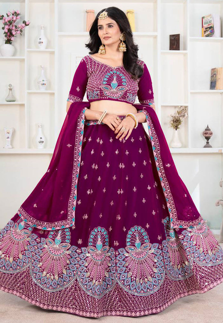 Purple Faux Georgette Circular Lehenga Choli