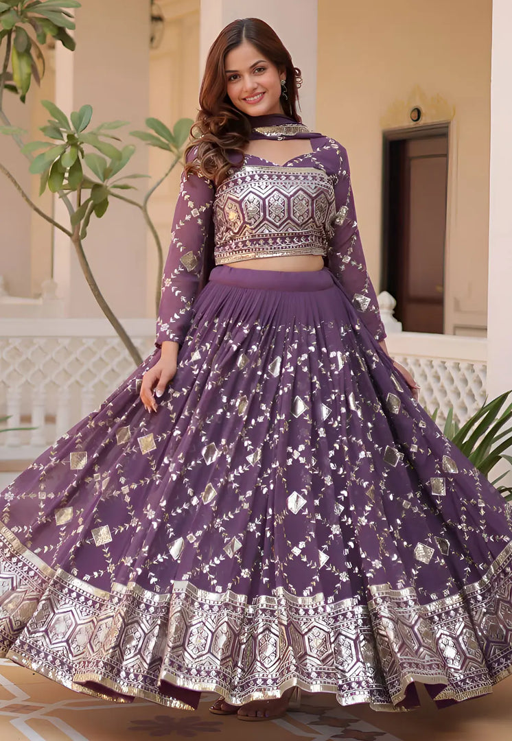 Purple Faux Georgette Circular Lehenga Choli