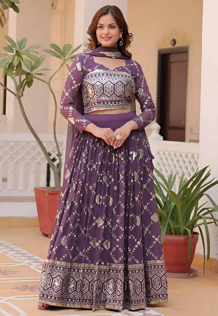 Purple Faux Georgette Circular Lehenga Choli