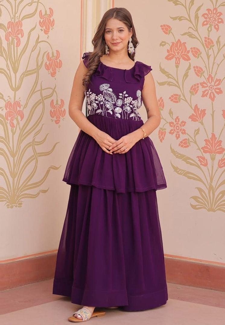 Purple Faux Georgette Gown