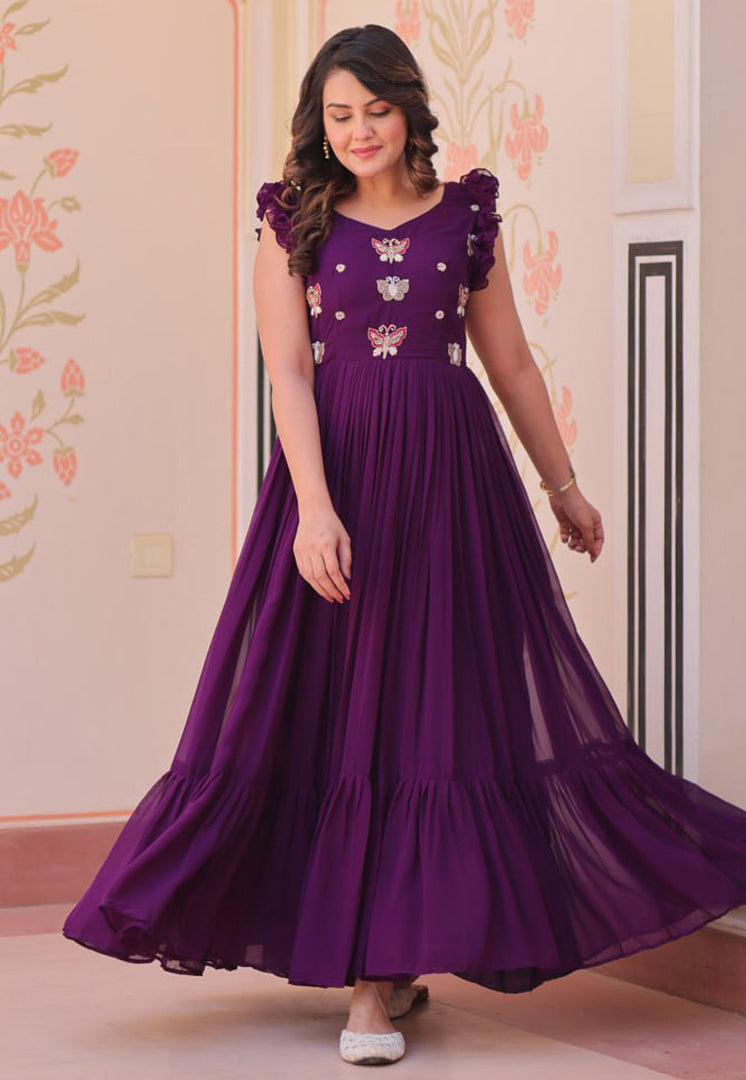 Purple Faux Georgette Gown