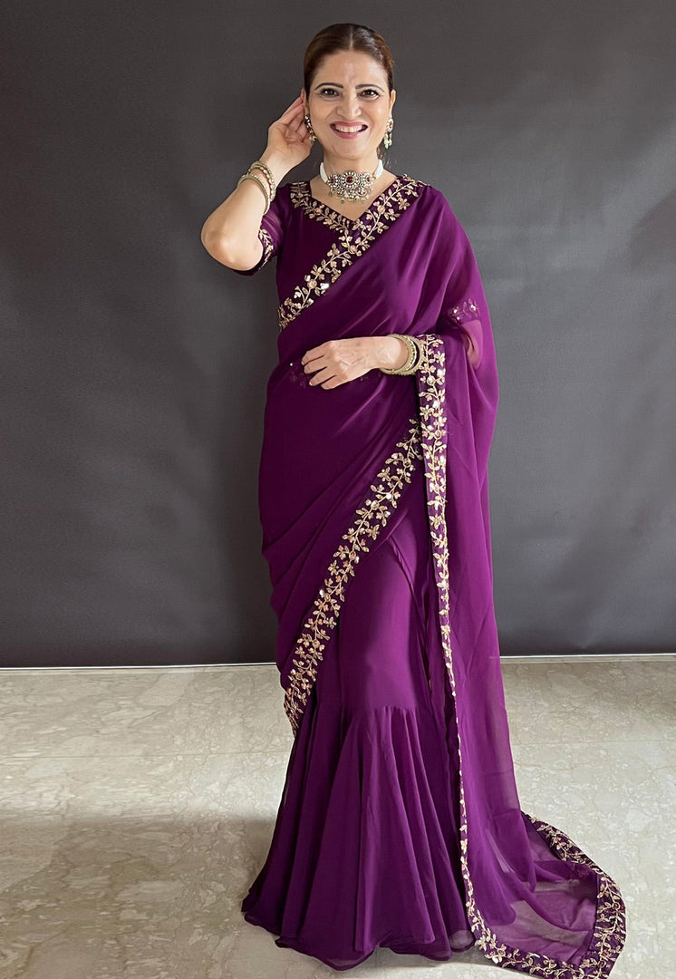 Purple Faux Georgette Lehenga Saree