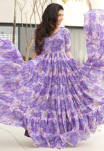 Load image into Gallery viewer, Purple Faux Georgette Printed Gown
