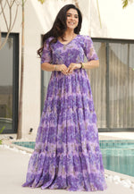 Load image into Gallery viewer, Purple Faux Georgette Printed Gown
