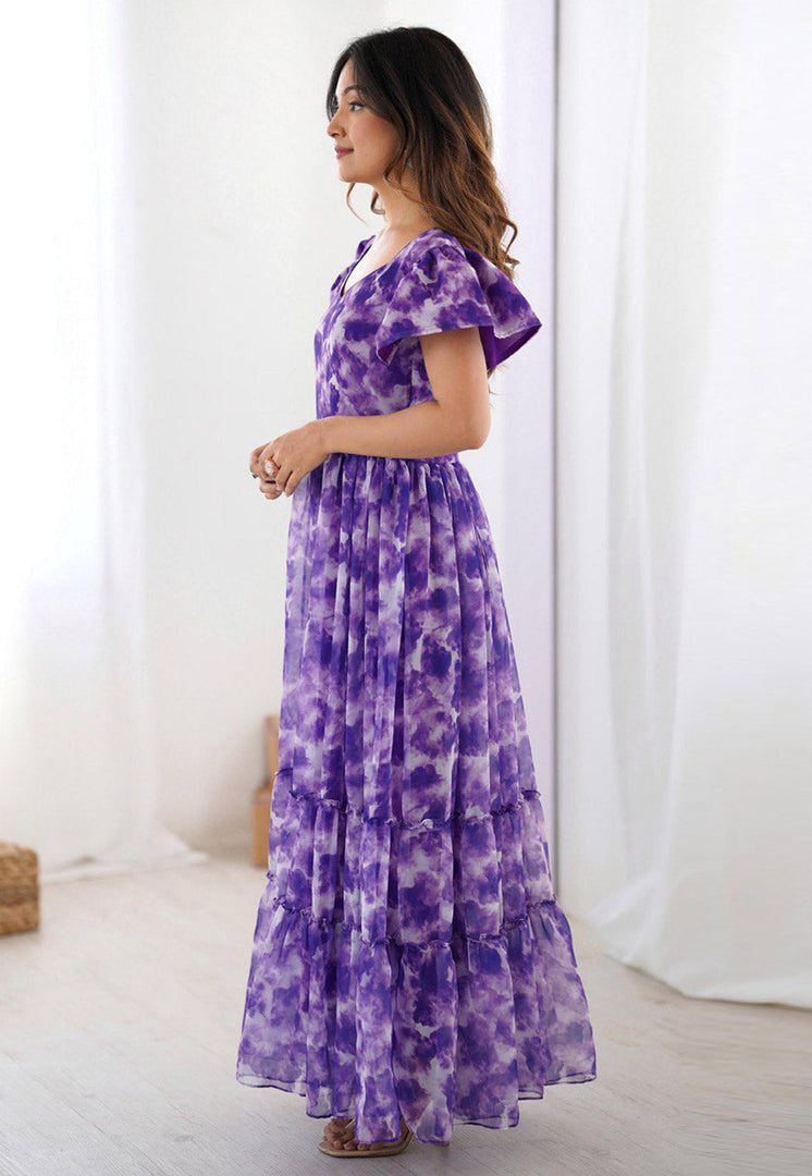 Purple Faux Georgette Printed Gown