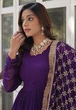 Load image into Gallery viewer, Purple Faux Georgette Readymade Anarkali Suit
