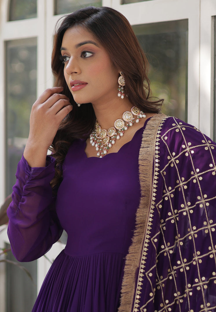 Purple Faux Georgette Readymade Anarkali Suit