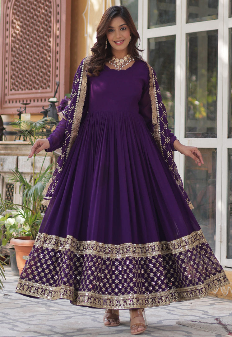 Purple Faux Georgette Readymade Anarkali Suit