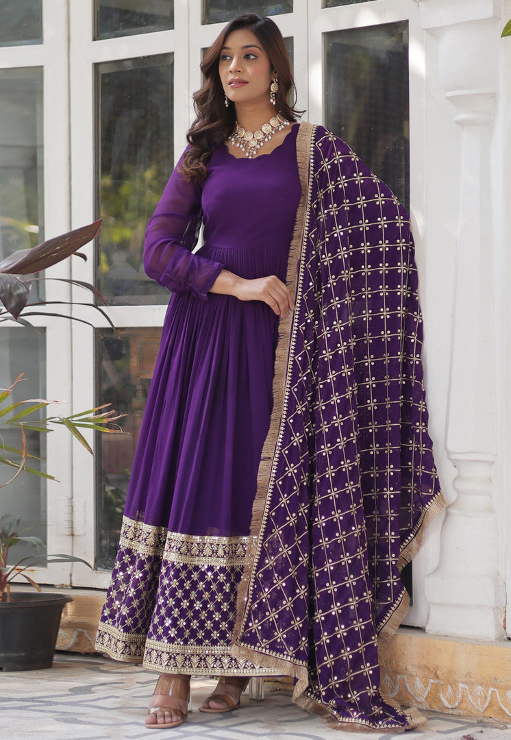 Purple Faux Georgette Readymade Anarkali Suit