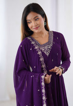 Load image into Gallery viewer, Purple Faux Georgette Readymade Anarkali Suit
