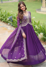 Load image into Gallery viewer, Purple Faux Georgette Readymade Anarkali Suit
