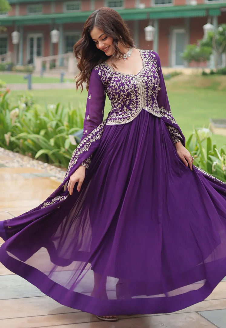 Purple Faux Georgette Readymade Anarkali Suit