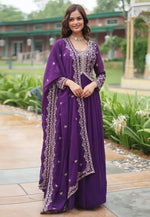 Load image into Gallery viewer, Purple Faux Georgette Readymade Anarkali Suit
